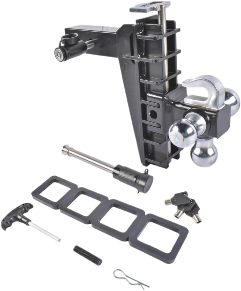 Trailer Hitch 2.0-Inch Receiver 8 Inch Drop Heavy Duty Tow Hitch 17000 LBS GTW Tri-Ball Mount with Hook