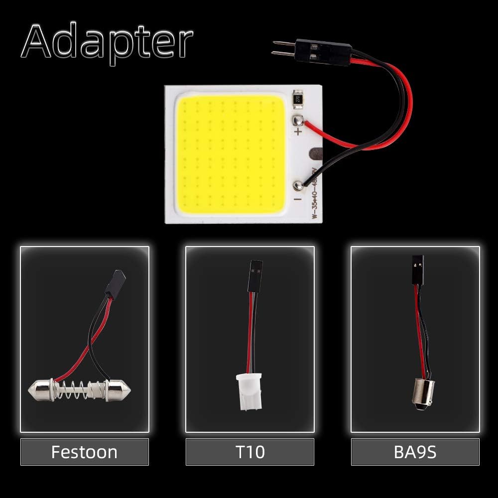 Grandview COB 10-Pack 48-SMD DC12V LED Panel Dome Lamp Auto Car Interior Reading Plate Light Roof Ceiling Interior Wired Lamp With 10x BA9S T10 Festoon Adapters