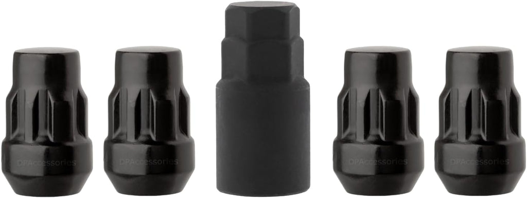 DPAccessories Locking Lut Nuts Compatible with 2005-2021 Nissan Frontier | for Factory Aluminum Wheels Only | Set of 4 Black Wheel Locks & 1 Key | DNIFRO02F-BK/LK1