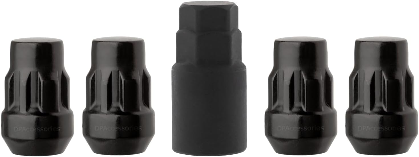 DPAccessories Locking Lut Nuts Compatible with 2005-2021 Nissan Frontier | for Factory Aluminum Wheels Only | Set of 4 Black Wheel Locks & 1 Key | DNIFRO02F-BK/LK1