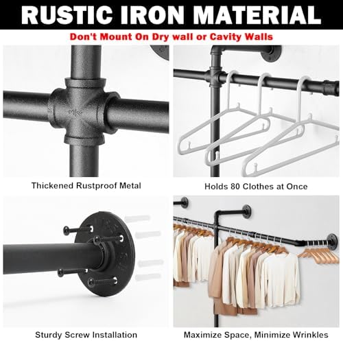 livabber industrial pipe clothes rack, heavy duty detachable, close-up detail