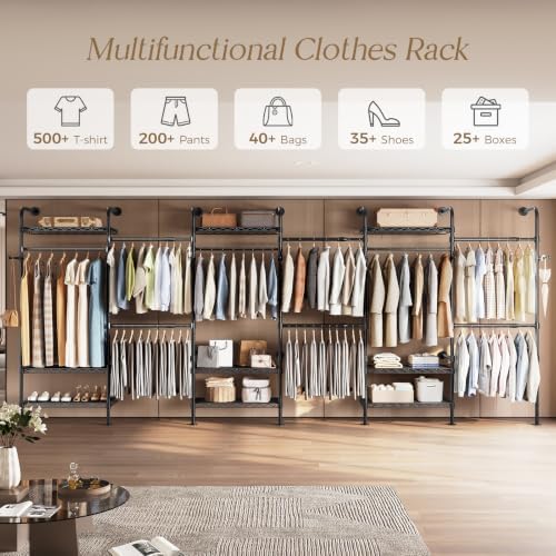 wall mounted closet system, heavy duty 6-row clothes, side view