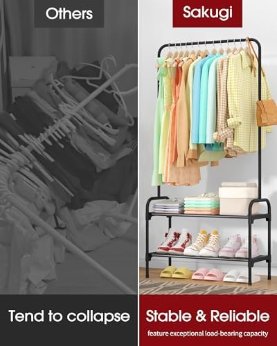 sakugi clothes rack 2-tier shoe organizer, metal, 29.3x12.5x59.6, side view