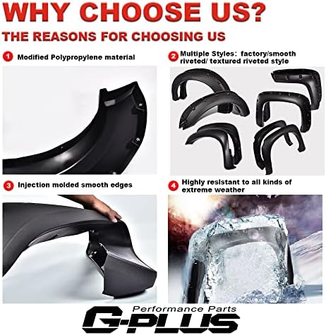G-PLUS Fender Flares Wheel Flares Textured Pocket Rivet | Compatible with 99-06 Chevy Silverado GMC Sierra 1500 2500 3500 & HD (07 Classic models Only) Only Fit Fleetside 78.0"