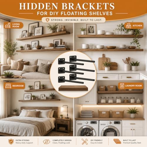 floating shelf brackets, 12 inch hidden shelf brackets, package contents