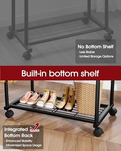 sakugi double rods clothes rack - metal clothing, side view
