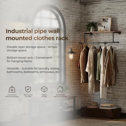 36in industrial pipe clothing rack with top shelf showing dimensions