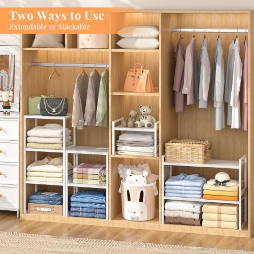 threehio 2 pack stackable closet organizers and storage, side view