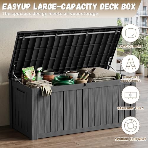 easyup 180 gallon deck box, waterproof& uv resistant shown in use