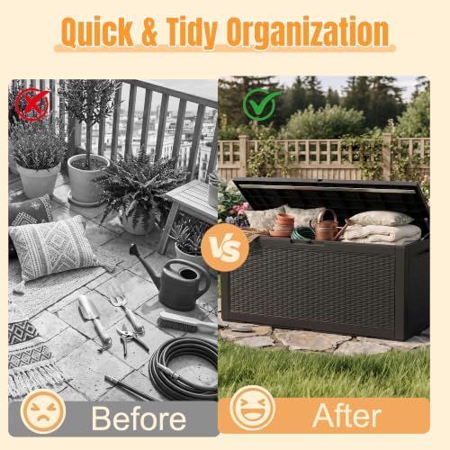 outdoor storage box, 160 gallon waterproof resin deck shown in use
