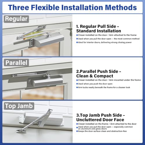 automatic door closer, hydraulic soft close door closer, package contents
