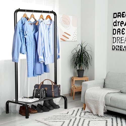 simple houseware 30" w narrow freestanding garment rack showing dimensions