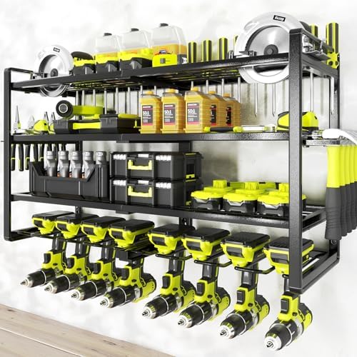 kafahom power tool organizer-8 drill holder wall mount,4 on a desk or shelf