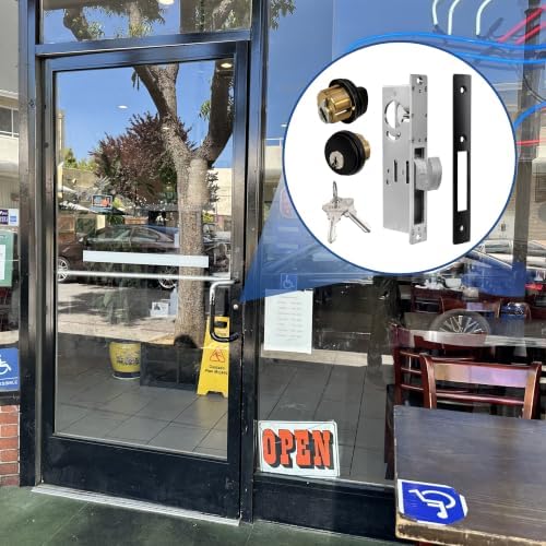 storefront door lock commercial mortise hook bolt (black, package contents