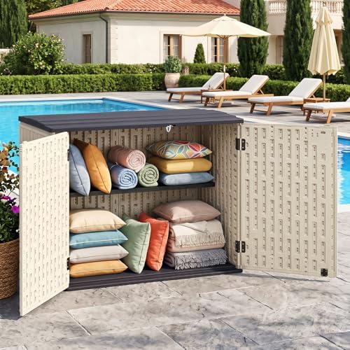 tangkula 20 cu.ft large outdoor storage cabinet w/adjustable shown in use