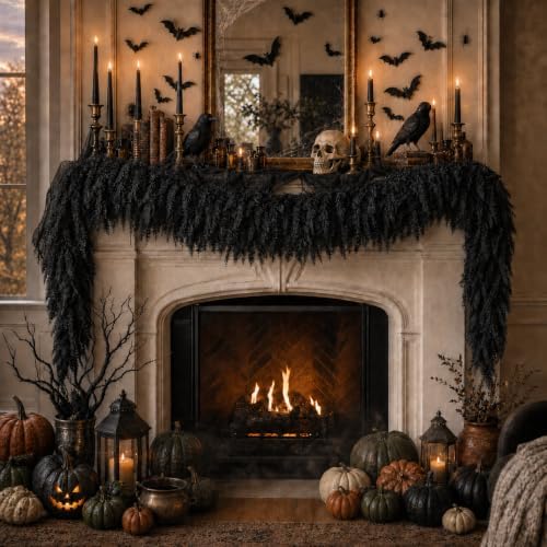 Black Halloween Mantle Garland Decor Gothic Garlands for Decorations 6Ft Fire...