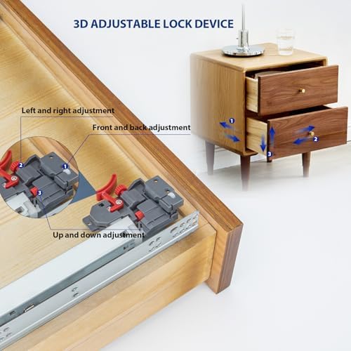 lontan 21 inch undermount soft close drawer slides, side view