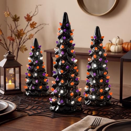 Best Choice Products 3Pc Ceramic Halloween Trees, Pre-Lit Hand Painted Pencil...