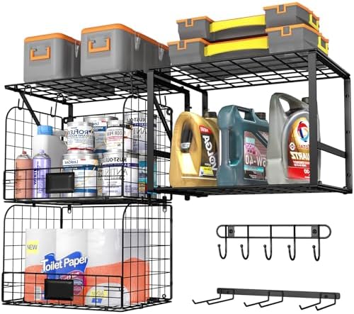 threehio garage shelf wall mounted with wire baskets, main product view