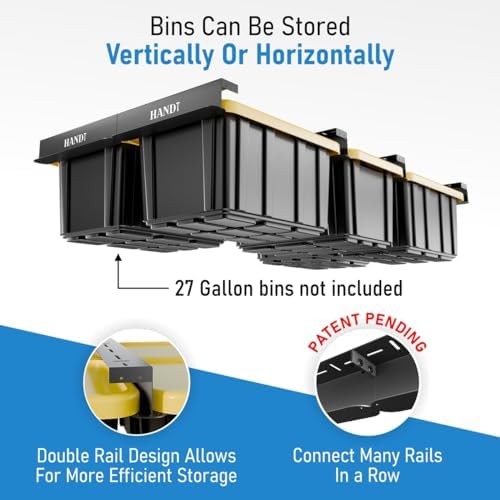 usa based overhead garage storage rack, connectable heavy shown in use