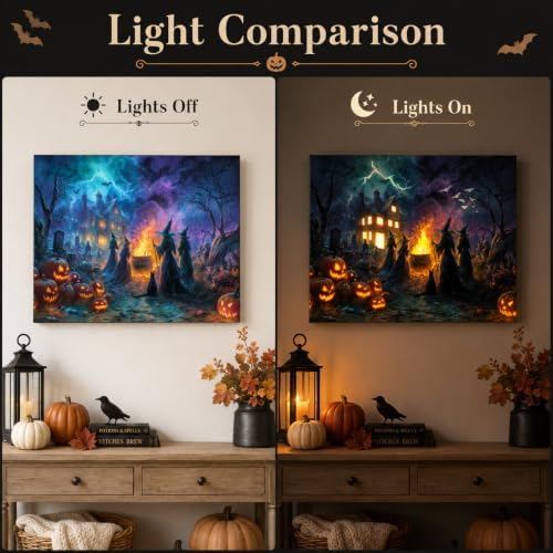 Artiluxy Halloween LED Wall Art, 20x16 Inch, Lighted Canvas, Haunted House
