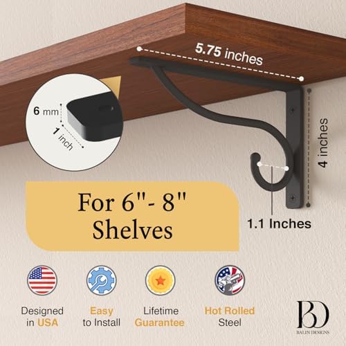 closet rod bracket, 6 inch hook shelf brackets shown in use
