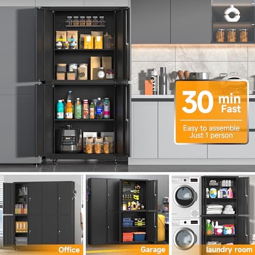metal cabinet with wheels,72.8" h rolling tool storage, front angle view
