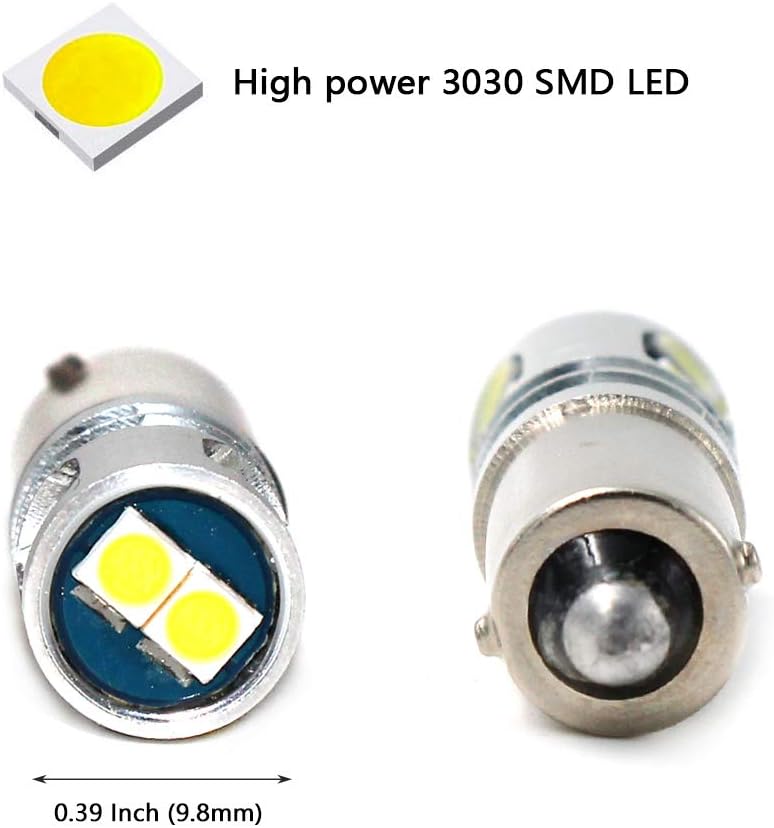 PHINLION 500LM Super Bright 3030 5-SMD 12V 24V BA9 BA9S 53 57 1889 1891 1895 64111 T4W LED Car Light Bulb for Interior Map Reading Dome Glove Box Instrument Panel Lights, 6000K Xenon White