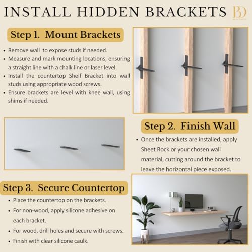 12 inch floating countertop support brackets by balin, side view