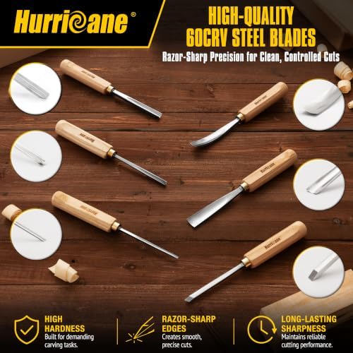 hurricane 12-piece starter wood carving tools set, professional, close-up detail