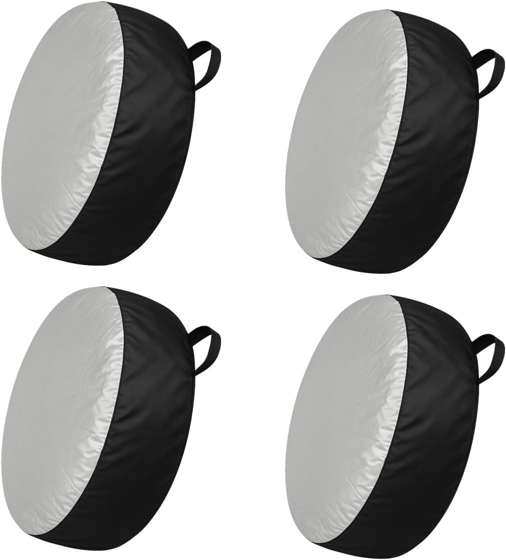 4PCS Car Tire Cover Set, Waterproof Dustproof Auto Spare Tire Storage Bag with Handle, Sun Rain Snow Vehicle Wheel Protector Cover, Fits 13-18 Inch Tires Diameter RV, SUV, Trailer(S)