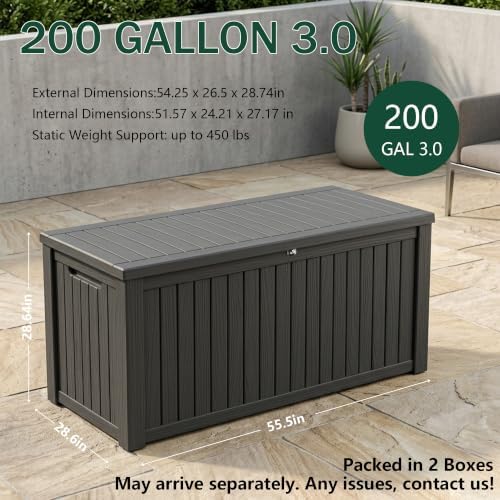 outdoor storage box,200 gallon waterproof deck box [upgraded shown in use