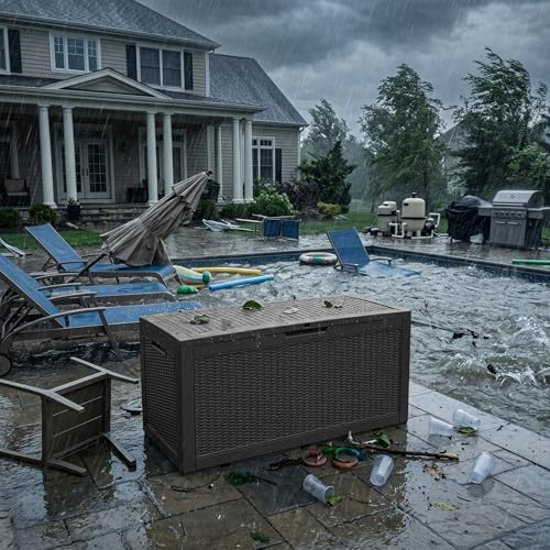 190 gallon outdoor storage box waterproof lockable deck, side view