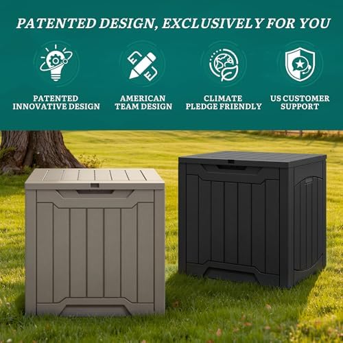 yitahome 31 gallon resin deck box outdoor storage, front angle view