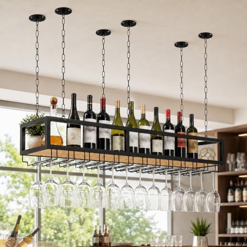 ceiling wine glass rack with glass holder, 55.1in, front angle view
