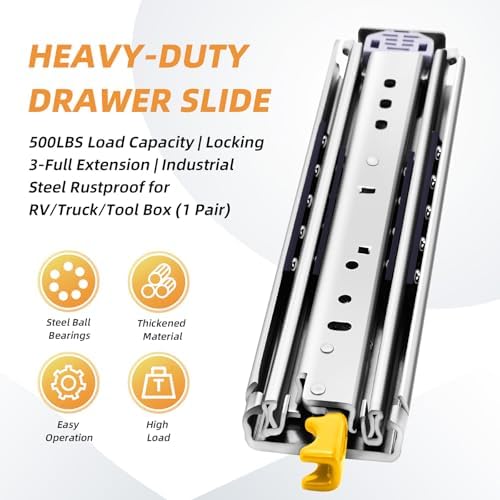 with lock heavy duty drawer slides 12 14, close-up detail
