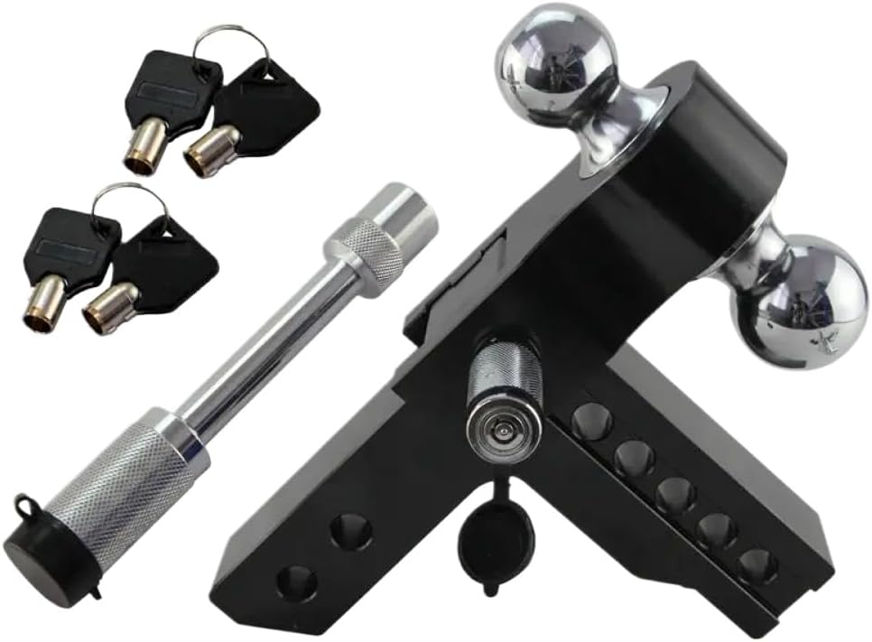 Adjustable Trailer Towing Hitch Mount Silver Black 2 Inch Receiver 6 Inch Drop 12500 Pounds Dual Ball(Black)