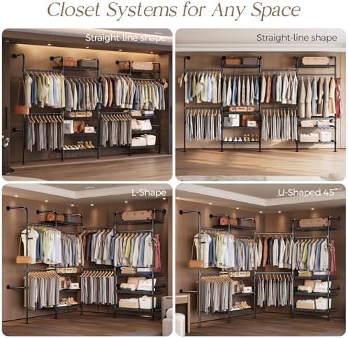 wall mounted closet system, heavy duty 4-row clothes showing dimensions