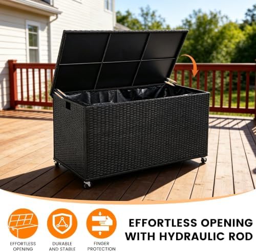 sundale 170 gallon oudoor deck box, large rattan, side view