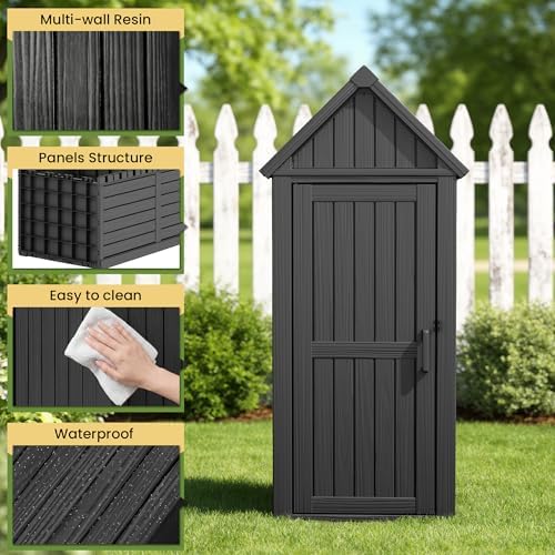 fancyango outdoor resin storage cabinet sturdy all-weather shed, close-up detail