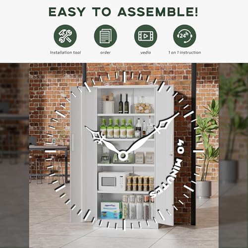 greenvelly white metal storage cabinet for garage, 72” showing dimensions