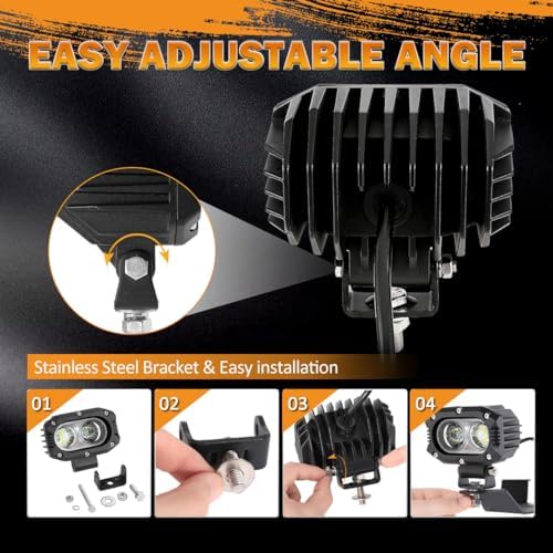 auxbeam 4 inch led pod, r4 series square showing dimensions