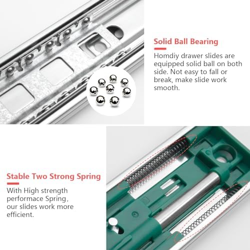 homdiy 10 pairs soft close drawer slides 22, close-up detail