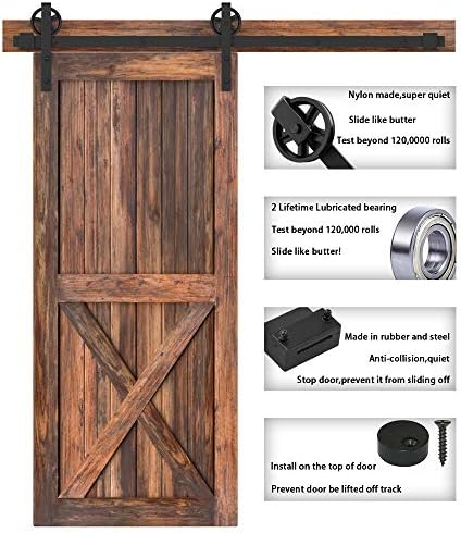 winsoon 5ft sliding barn door hardware kit,black big showing dimensions