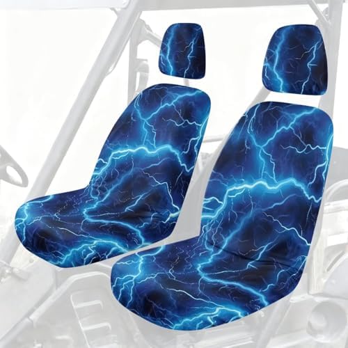 Howilath Lightning Print UTV Seat Covers for Rhino 450 660 700 4 Pack Heavy Duty with Headrest, Non-Slip Elastic Straps Machine Washable