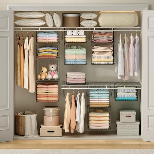 lyuwanxian 4-tier hanging closet organizer with 360°rotating hooks shown in use