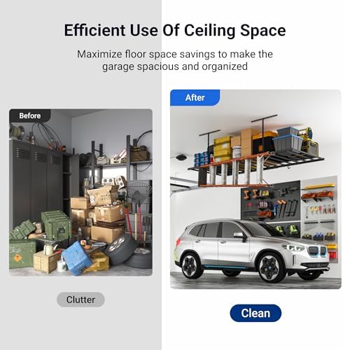 fleximounts 4x8 overhead garage ceiling storage rack with on a desk or shelf