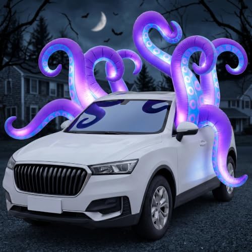 Joiedomi Halloween Inflatable Trunk or Treat Car Decorations, 8 Octopus Tentacles Trunk Or Treat Inflatable Halloween Decor Outdoor, Blow Ups with LEDs for Outdoor Car Decor