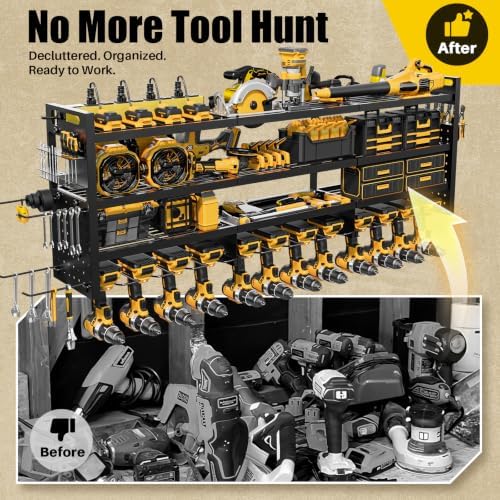 large 49''wide power tool organizer wall mount, charging, front angle view