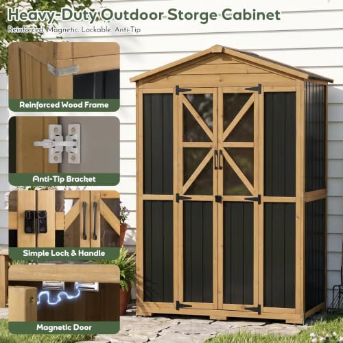 outdoor storage cabinet, weatherproof garden shed with 6 showing dimensions